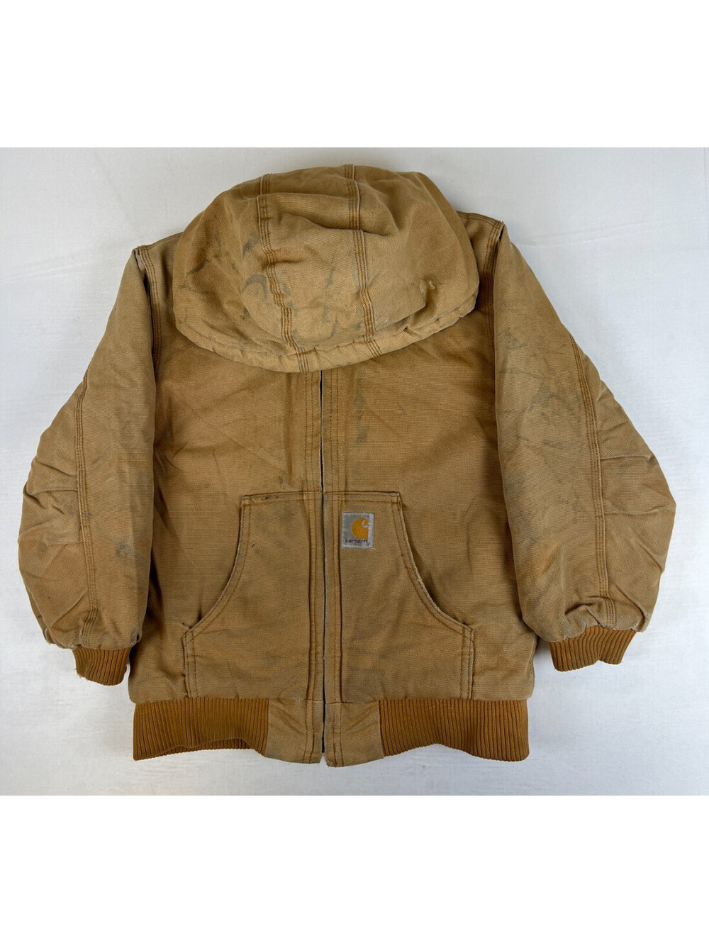 Carhartt Kids Size S 7-8 Brown Duck Active Jacket Quilted Lined Hooded Workwear